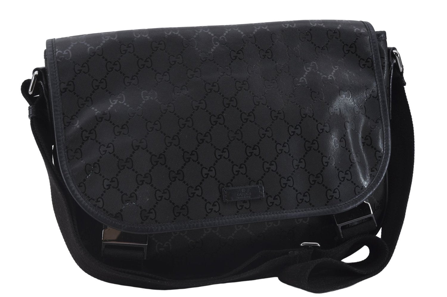 Authentic GUCCI GG Imprime Shoulder Cross Bag GG PVC Leather 201732 Black 9525D