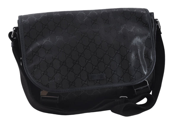 Authentic GUCCI GG Imprime Shoulder Cross Bag GG PVC Leather 201732 Black 9525D