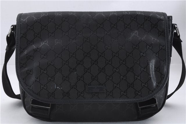 Authentic GUCCI GG Imprime Shoulder Cross Bag GG PVC Leather 201732 Black 9525D