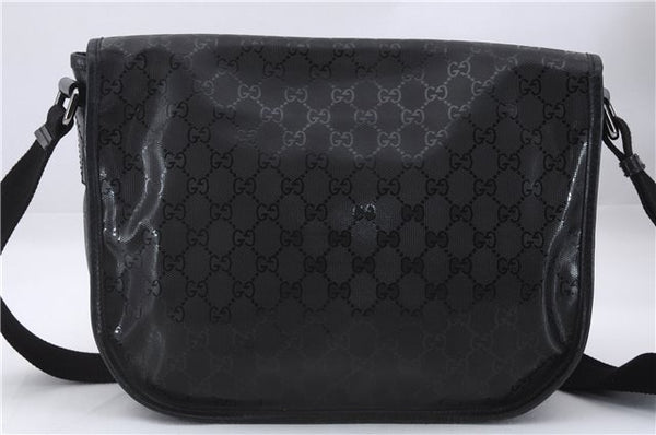 Authentic GUCCI GG Imprime Shoulder Cross Bag GG PVC Leather 201732 Black 9525D