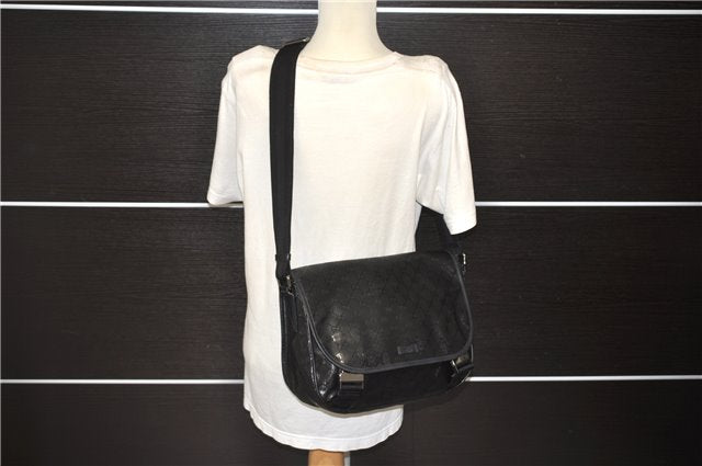 Authentic GUCCI GG Imprime Shoulder Cross Bag GG PVC Leather 201732 Black 9525D