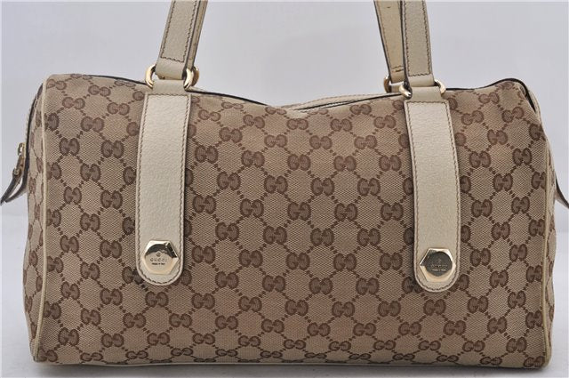 Authentic GUCCI Hand Boston Bag GG Canvas Leather 154180 Brown White 9529D