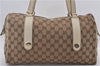 Authentic GUCCI Hand Boston Bag GG Canvas Leather 154180 Brown White 9529D