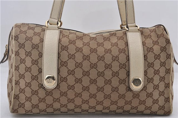 Authentic GUCCI Hand Boston Bag GG Canvas Leather 154180 Brown White 9529D