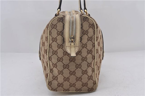 Authentic GUCCI Hand Boston Bag GG Canvas Leather 154180 Brown White 9529D