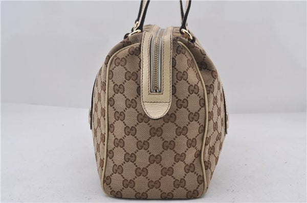 Authentic GUCCI Hand Boston Bag GG Canvas Leather 154180 Brown White 9529D