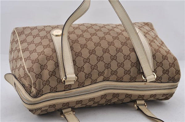 Authentic GUCCI Hand Boston Bag GG Canvas Leather 154180 Brown White 9529D