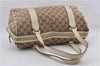 Authentic GUCCI Hand Boston Bag GG Canvas Leather 154180 Brown White 9529D