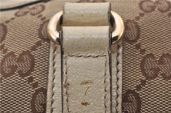 Authentic GUCCI Hand Boston Bag GG Canvas Leather 154180 Brown White 9529D