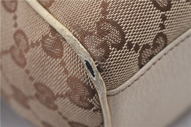 Authentic GUCCI Hand Boston Bag GG Canvas Leather 154180 Brown White 9529D