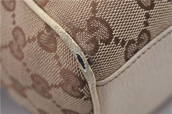 Authentic GUCCI Hand Boston Bag GG Canvas Leather 154180 Brown White 9529D