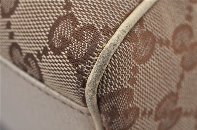 Authentic GUCCI Hand Boston Bag GG Canvas Leather 154180 Brown White 9529D