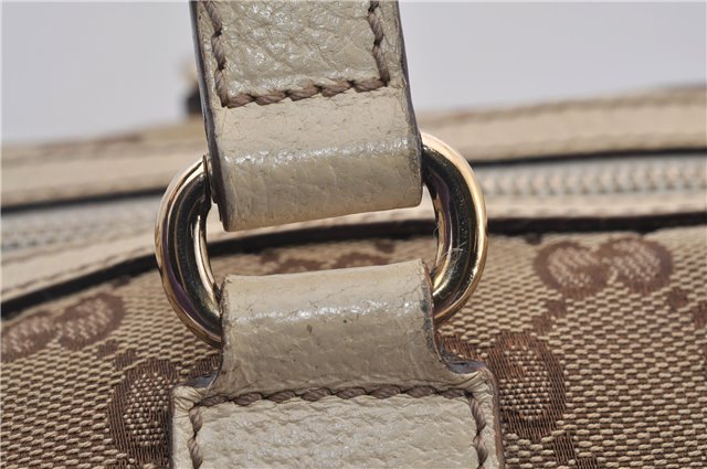 Authentic GUCCI Hand Boston Bag GG Canvas Leather 154180 Brown White 9529D