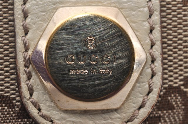 Authentic GUCCI Hand Boston Bag GG Canvas Leather 154180 Brown White 9529D