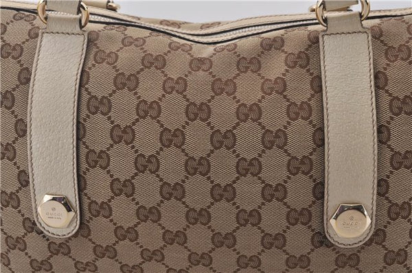 Authentic GUCCI Hand Boston Bag GG Canvas Leather 154180 Brown White 9529D