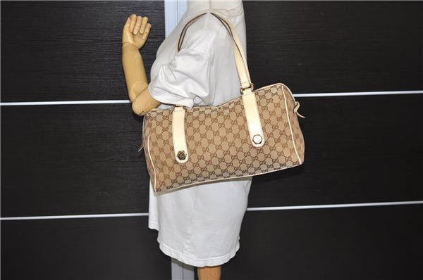 Authentic GUCCI Hand Boston Bag GG Canvas Leather 154180 Brown White 9529D