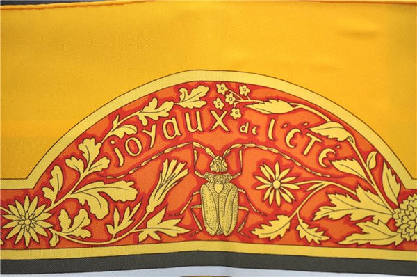 Authentic HERMES Carre 90 Scarf "joyaux de l'ete" Silk Yellow 9533D