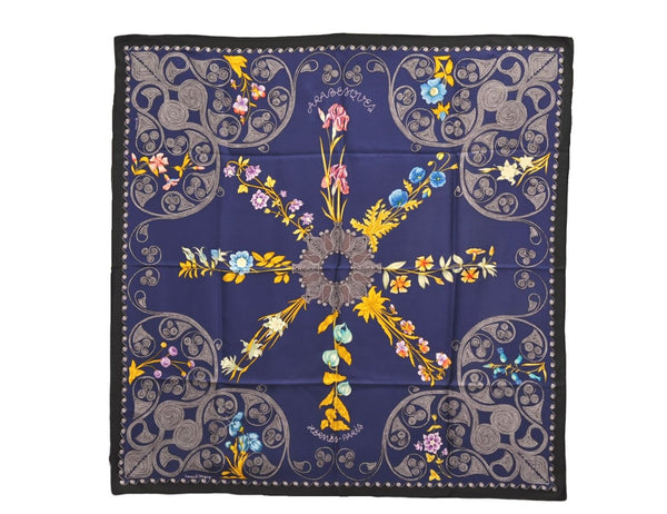 Authentic HERMES Carre 90 Scarf "ARABESQUES" Silk Black 9535D