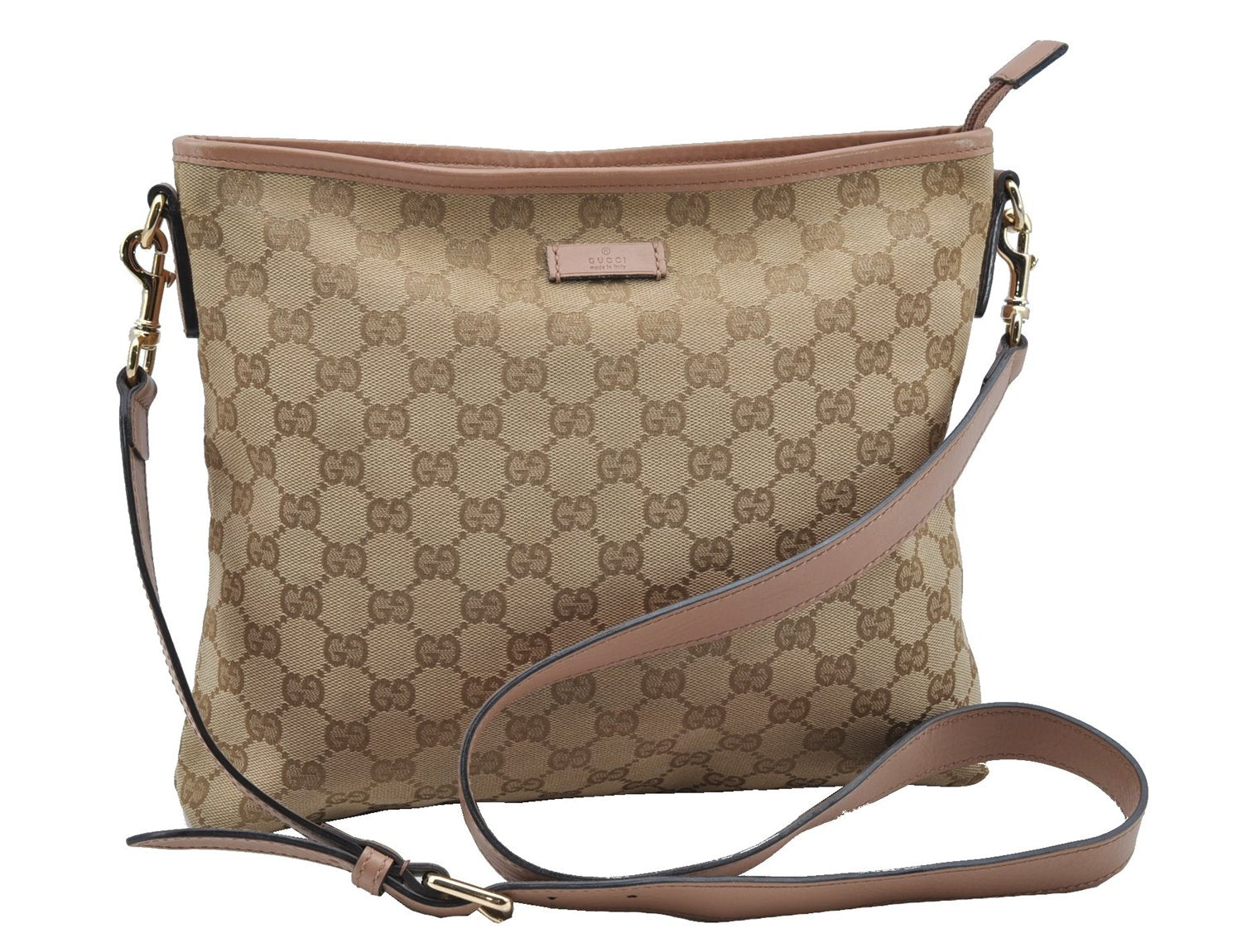 Authentic GUCCI Shoulder Cross Body Bag GG Canvas Leather 388924 Beige 9540F