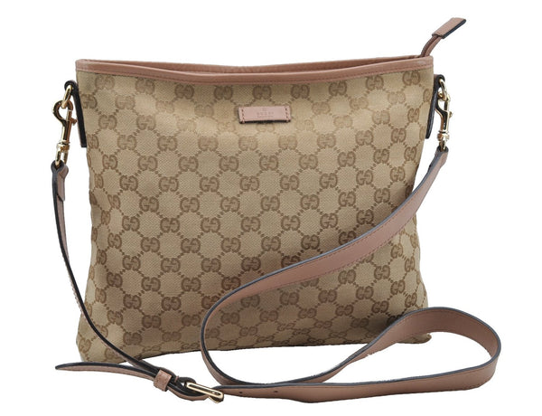 Authentic GUCCI Shoulder Cross Body Bag GG Canvas Leather 388924 Beige 9540F