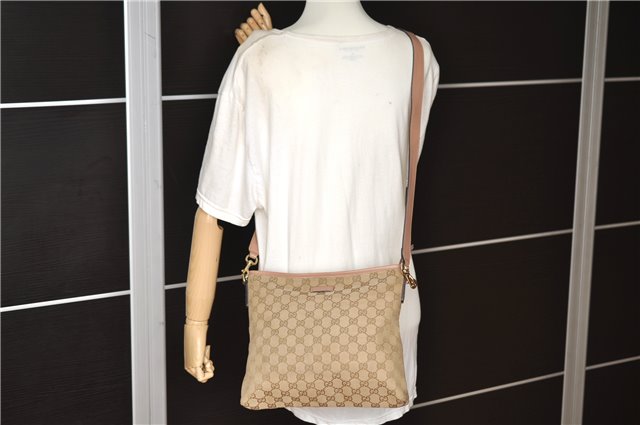 Authentic GUCCI Shoulder Cross Body Bag GG Canvas Leather 388924 Beige 9540F