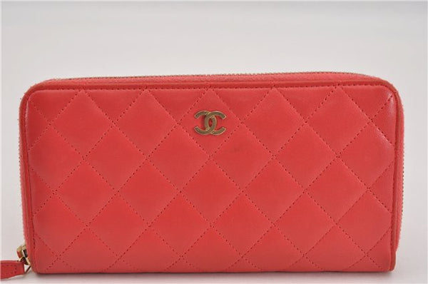 Authentic CHANEL Vintage Lamb Skin Matelasse Long Wallet Purse Pink CC 9545F