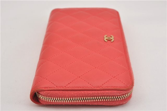 Authentic CHANEL Vintage Lamb Skin Matelasse Long Wallet Purse Pink CC 9545F