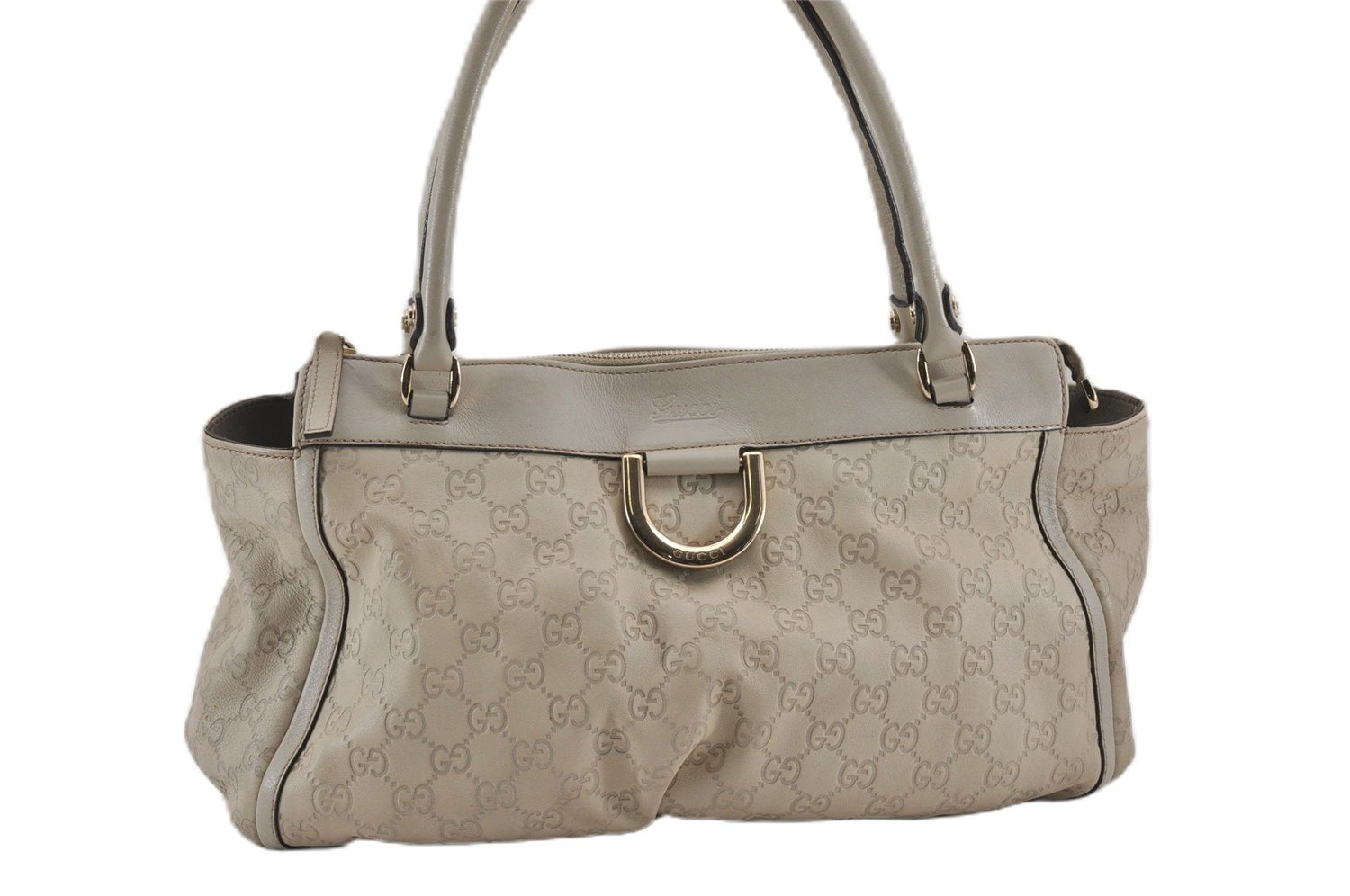 Authentic GUCCI Guccissima Abbey Shoulder Tote Bag GG Leather 189831 Ivory 9547F