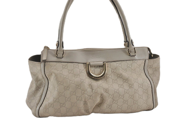 Authentic GUCCI Guccissima Abbey Shoulder Tote Bag GG Leather 189831 Ivory 9547F