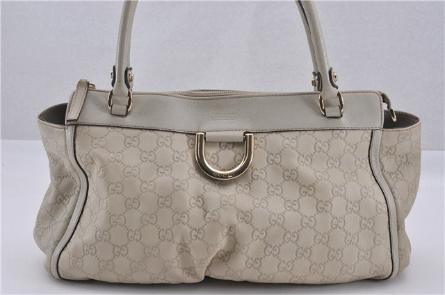 Authentic GUCCI Guccissima Abbey Shoulder Tote Bag GG Leather 189831 Ivory 9547F