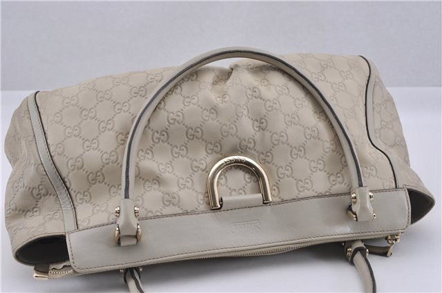 Authentic GUCCI Guccissima Abbey Shoulder Tote Bag GG Leather 189831 Ivory 9547F