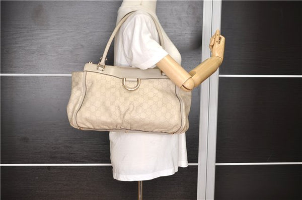 Authentic GUCCI Guccissima Abbey Shoulder Tote Bag GG Leather 189831 Ivory 9547F