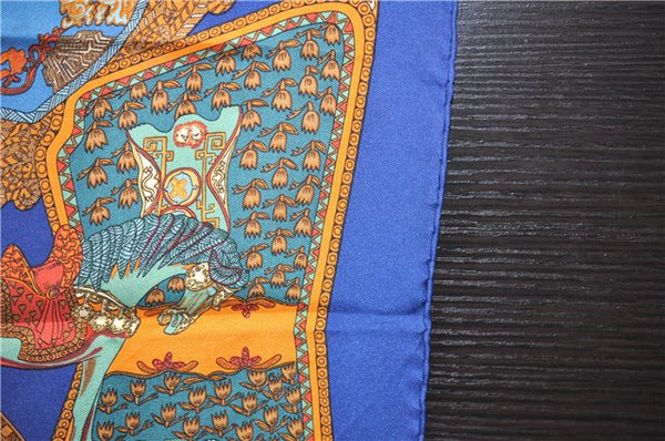 Auth HERMES Petit Carre 40 Scarf Handkerchief "ART des STEPPES" Silk Blue 9550D