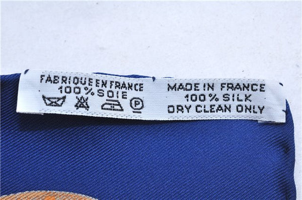 Auth HERMES Petit Carre 40 Scarf Handkerchief "ART des STEPPES" Silk Blue 9550D