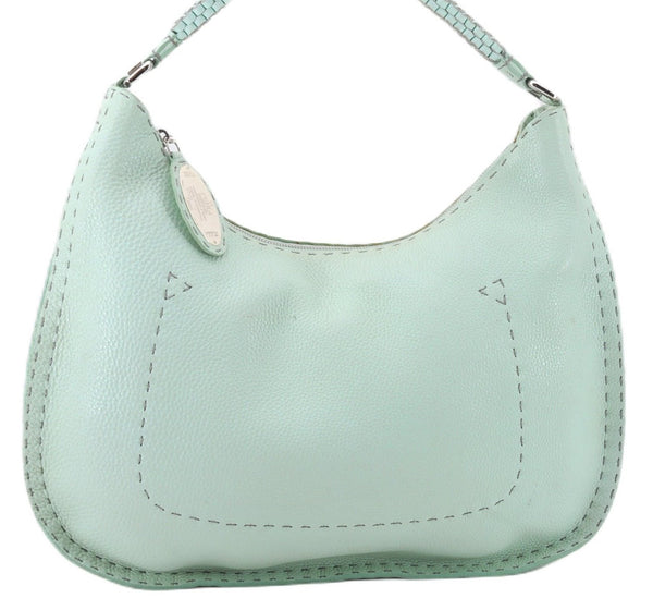 Authentic FENDI Selleria Vintage Shoulder Hand Bag Leather Light Green 9550E