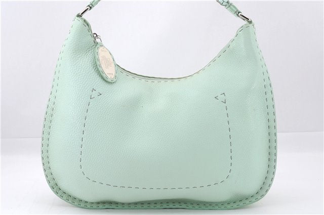 Authentic FENDI Selleria Vintage Shoulder Hand Bag Leather Light Green 9550E