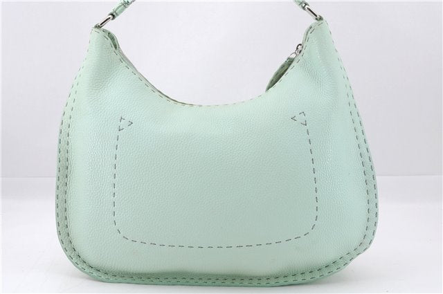 Authentic FENDI Selleria Vintage Shoulder Hand Bag Leather Light Green 9550E