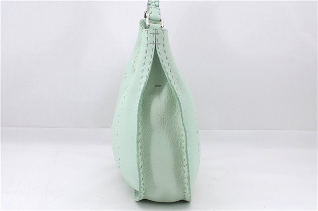 Authentic FENDI Selleria Vintage Shoulder Hand Bag Leather Light Green 9550E