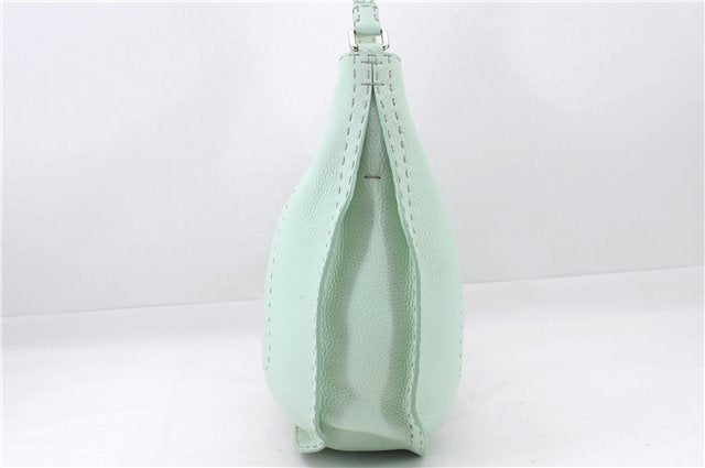 Authentic FENDI Selleria Vintage Shoulder Hand Bag Leather Light Green 9550E