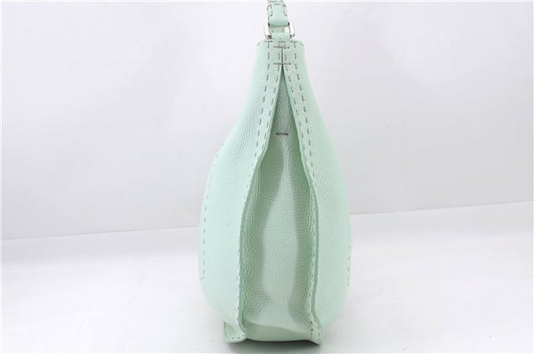 Authentic FENDI Selleria Vintage Shoulder Hand Bag Leather Light Green 9550E