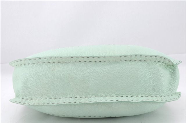 Authentic FENDI Selleria Vintage Shoulder Hand Bag Leather Light Green 9550E