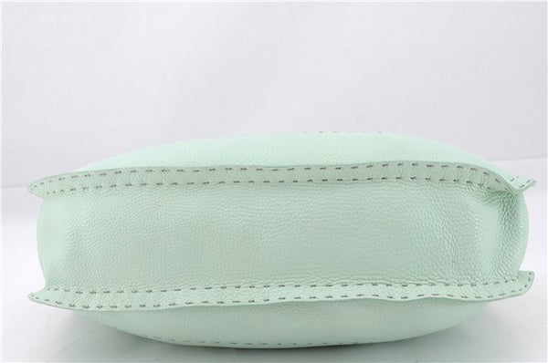 Authentic FENDI Selleria Vintage Shoulder Hand Bag Leather Light Green 9550E