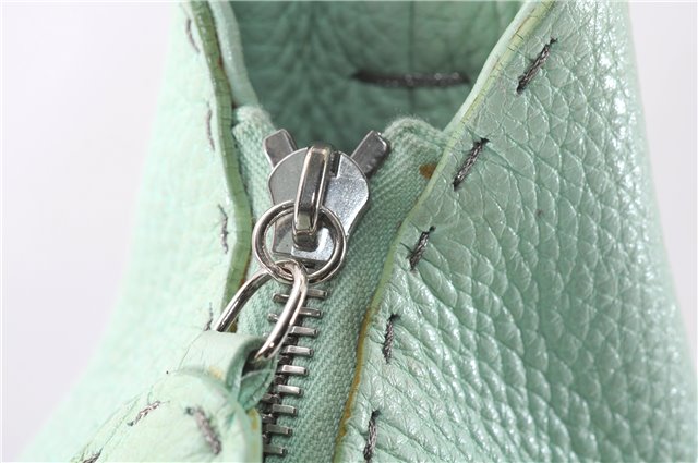 Authentic FENDI Selleria Vintage Shoulder Hand Bag Leather Light Green 9550E