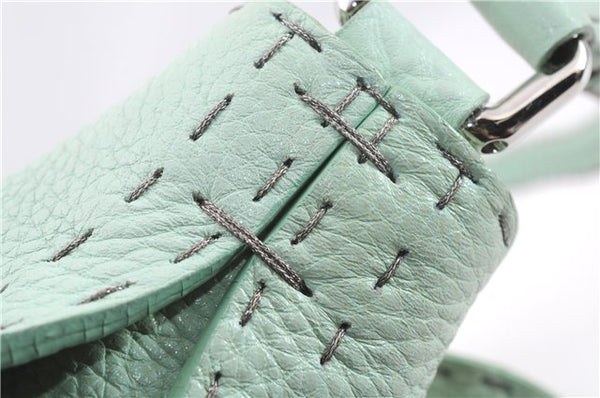 Authentic FENDI Selleria Vintage Shoulder Hand Bag Leather Light Green 9550E