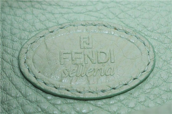 Authentic FENDI Selleria Vintage Shoulder Hand Bag Leather Light Green 9550E