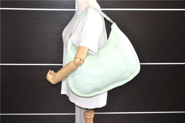 Authentic FENDI Selleria Vintage Shoulder Hand Bag Leather Light Green 9550E