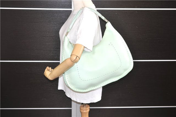 Authentic FENDI Selleria Vintage Shoulder Hand Bag Leather Light Green 9550E