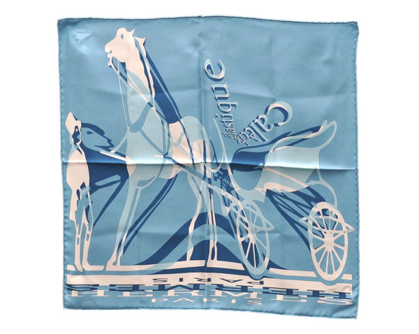 HERMES Petit Carre 40 Scarf Handkerchief "caleche elastique" Silk Blue 9552D