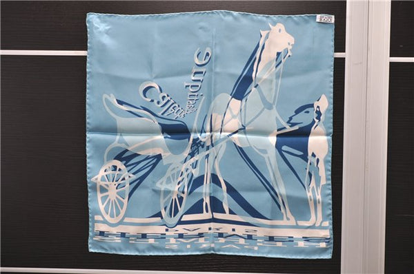 HERMES Petit Carre 40 Scarf Handkerchief "caleche elastique" Silk Blue 9552D