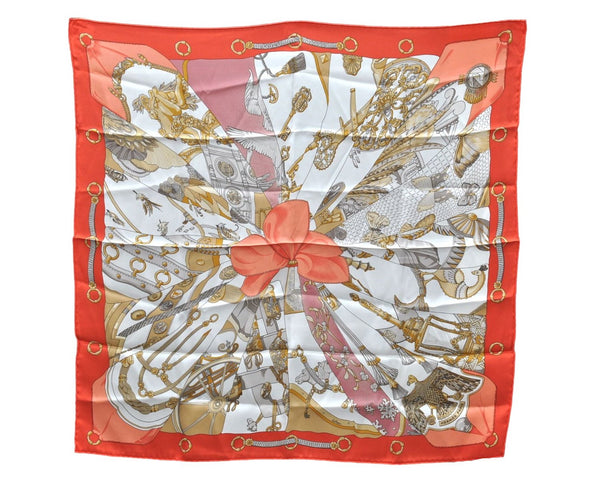 Authentic HERMES Carre 65 Scarf "soleil de soie" Silk Red 9554D